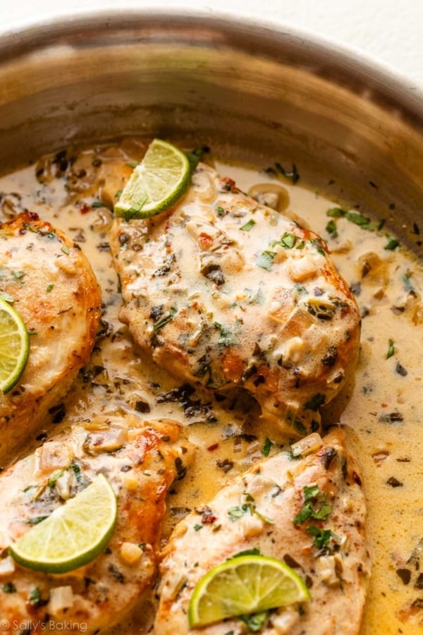 cilantro lime chicken in skillet.